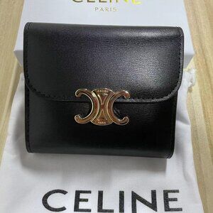 CELINE Small Triomphe Wallet in Shiny Calfskin - Classic Black & Gold